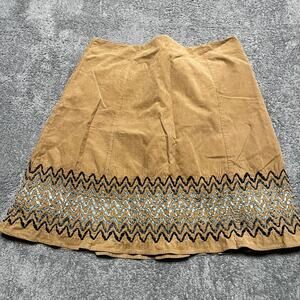 Boden Skirt Womens 12 Large Beige Corduroy Embroidered Lined Boho Casual Work